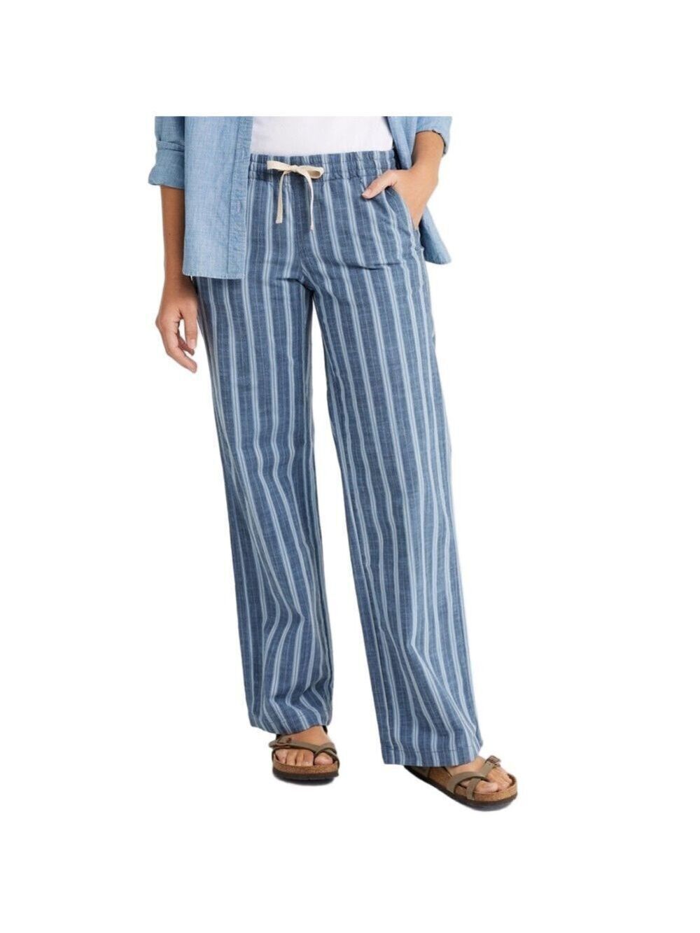 LL Bean Soft-Washed Cotton Chambray Wide-Leg pull on Pants Size 2P